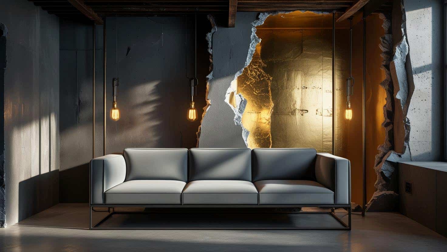 Kadıköy'de bir salona uygulanan beton efektli dekoratif boya ustasının çalışması